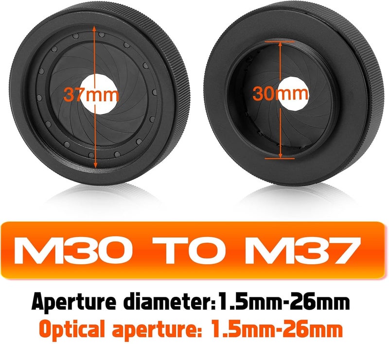 Folisobo Adjustable Iris Aperture Diaphragm Filter Pack M30 to M37 Iris Aperture Diaphragm Adapter Optical Diaphragm 1.5-26mm Lens Module Adapter Ring PVS-14 PVS 14 (Adjustable Iris Filter Kit*2) - Image 4